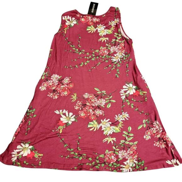 Burgundy NEW! Beach Casual Sleeveless Floral Print Tank Loose Sundress Pockets - Picture 7 of 9
